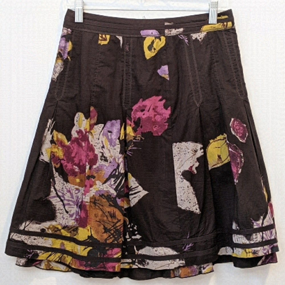 2/$20 Sandwich Brown Floral Flared Skirt sz 34